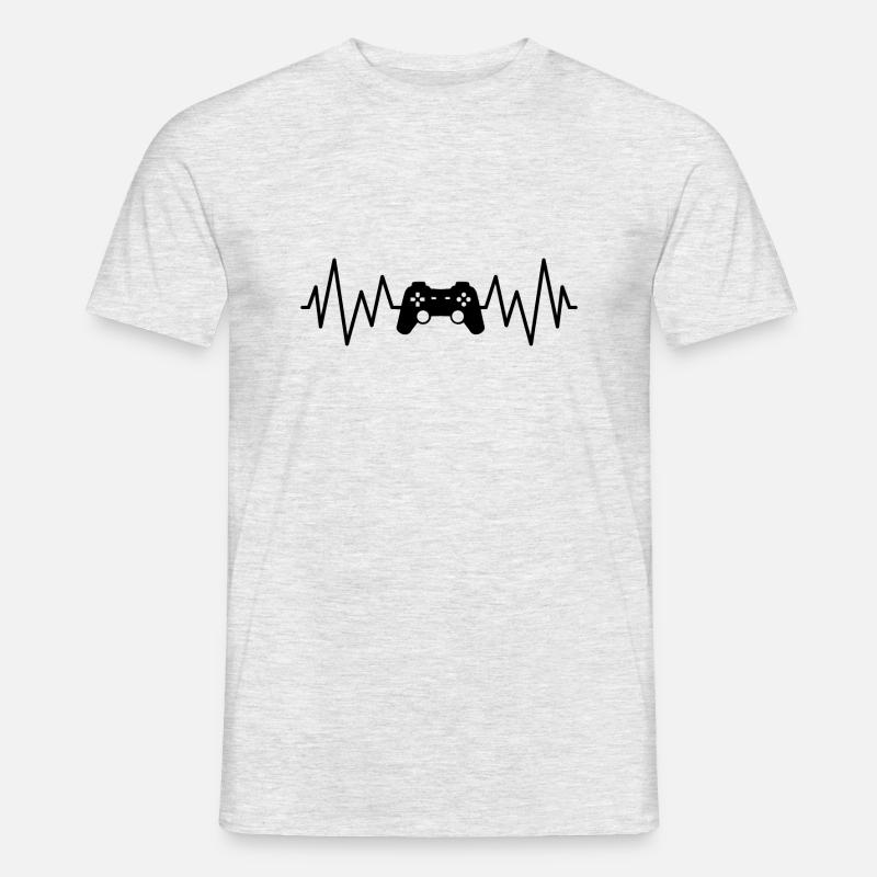 Videospiel-Controller-Spieler, Geek-Herzfrequenz - Männer T-Shirt - Grau meliert