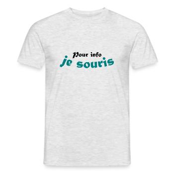 Pour info Je souris - Masque humour - Masque drôle - T-shirt homme - gris chiné - Devant - AI Model Male 178 dark (178cm)