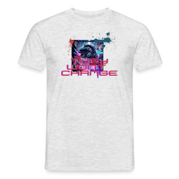 futuristisches graffiti "They wont change" - Männer T-Shirt - Grau meliert - Vorne - AI Model Male 178 dark (178cm)