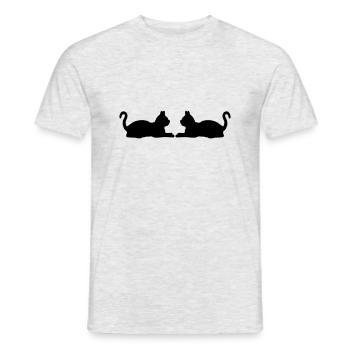 2 liegende Katzen Silhouette - Männer T-Shirt - Grau meliert - Vorne - AI Model Male 178 dark (178cm)