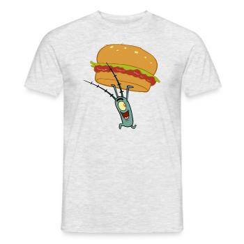 Spongebob Schwammkopf Plankton Mit Hamburger - Männer T-Shirt - Grau meliert - Vorne - AI Model Male 178 dark (178cm)