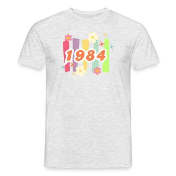 1984 Retro Blumen und Streifen - Männer T-Shirt - Grau meliert - Vorne - AI Model Male 178 dark (178cm)