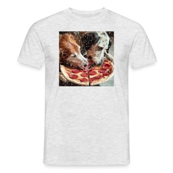 Deux chiens mangeant de la pizza salami - T-shirt homme - gris chiné - Devant - AI Model Male 178 dark (178cm)