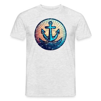 Voilier Bateau à moteur Ancre autour du coucher du soleil - T-shirt homme - gris chiné - Devant - AI Model Male 178 dark (178cm)