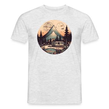 camping zelten wandern sunset Retro Modern Style - Männer T-Shirt - Grau meliert - Vorne - AI Model Male 178 dark (178cm)