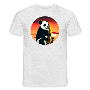 Panda mignon jouant du saxophone au coucher du soleil - T-shirt homme - gris chiné - Devant - AI Model Male 178 dark (178cm)