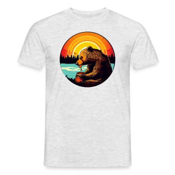 Bär frisst Honig beim Sonnenuntergang - Männer T-Shirt - Grau meliert - Vorne - AI Model Male 178 dark (178cm)