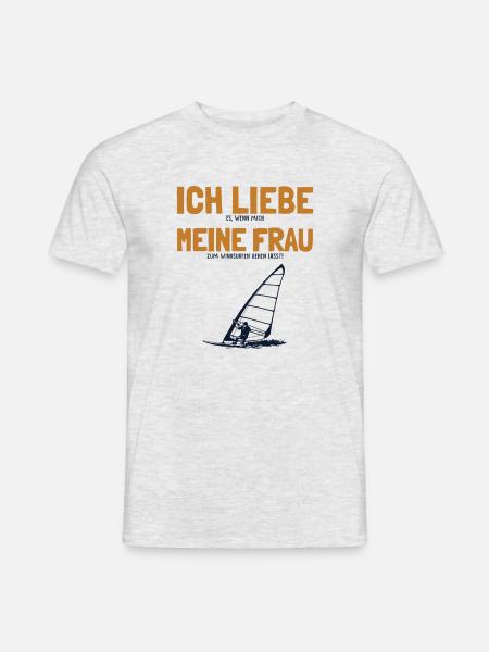 Ich liebe meine Frau Windsurfen Wassersport - Männer T-Shirt - Grau meliert