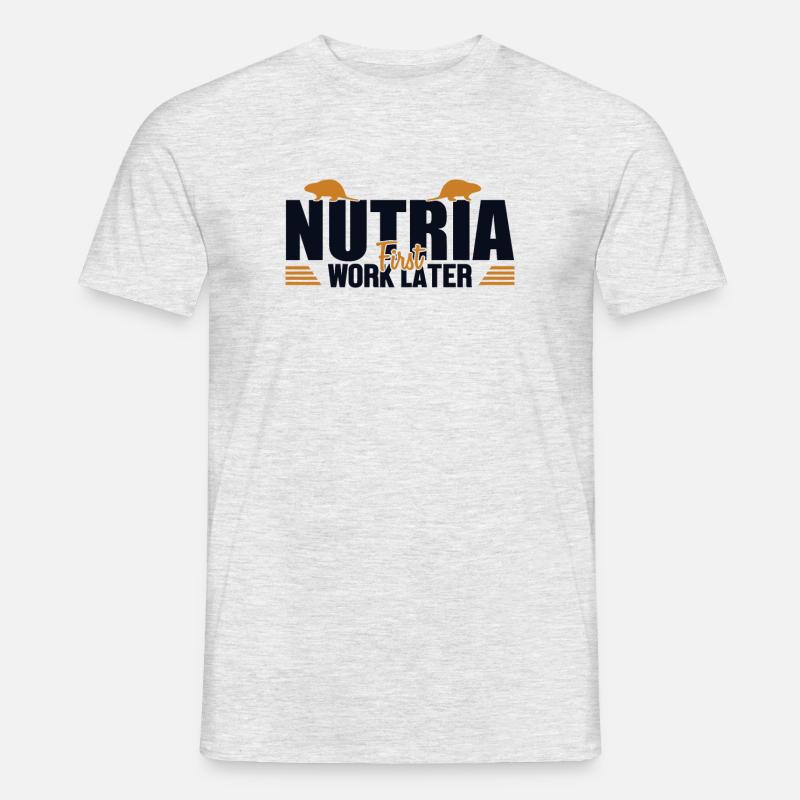 Nutria First Work Later Sumpfbiber Biber - Männer T-Shirt - Grau meliert