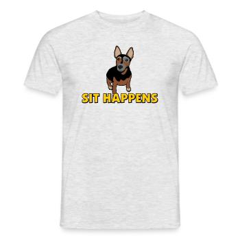 sit happens - shit happens - Wortspiel - Männer T-Shirt - Grau meliert - Vorne - AI Model Male 178 dark (178cm)