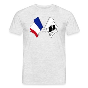 Drapeau de la France, Corse croisée - T-shirt homme - gris chiné - Devant - AI Model Male 178 dark (178cm)