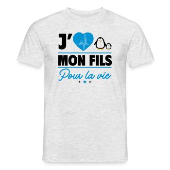 J'aime mon fils – Pour parents et humour - T-shirt homme - gris chiné - Devant - AI Model Male 178 dark (178cm)
