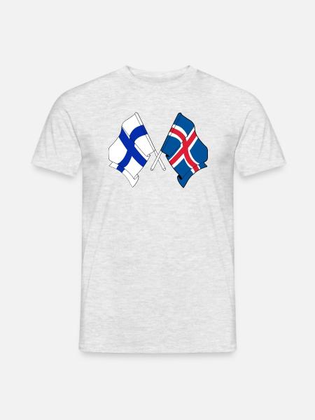Suomen ja Islannin lippu - Miesten T-paita - harmaasävyinen