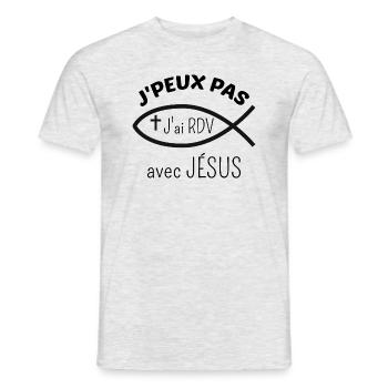 J'peux pas j'ai rendez-vous avec Jésus / Cadeau - T-shirt homme - gris chiné - Devant - AI Model Male 178 dark (178cm)