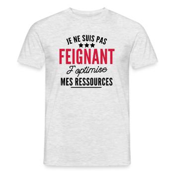 je ne suis pas feignant j optimise mes ressources - T-shirt homme - gris chiné - Devant - AI Model Male 178 dark (178cm)
