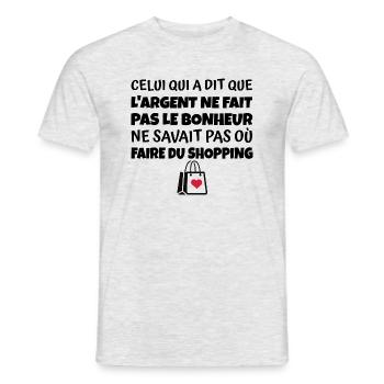 faire du shopping - humour argent citations - T-shirt homme - gris chiné - Devant - AI Model Male 178 dark (178cm)