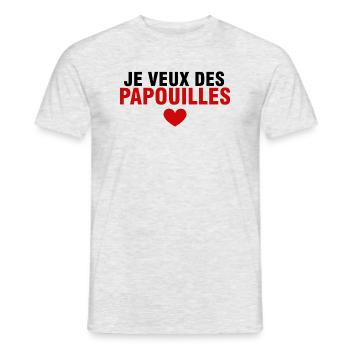 Je veux des papouilles humour citation drôles - T-shirt homme - gris chiné - Devant - AI Model Male 178 dark (178cm)