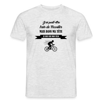 J'ai peut être l'air de t'écouter t-shirt vélo - T-shirt homme - gris chiné - Devant - AI Model Male 178 dark (178cm)