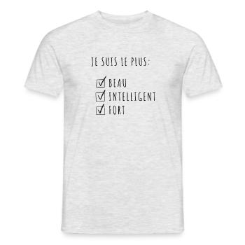 Je suis le plus beau intelligent et fort - T-shirt homme - gris chiné - Devant - AI Model Male 178 dark (178cm)