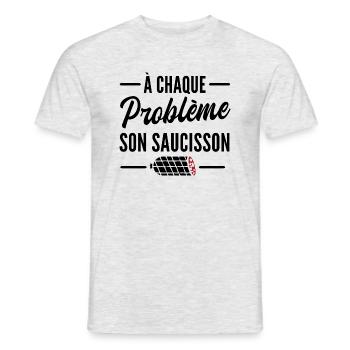 à chaque problème son saucisson - cadeau humour - T-shirt homme - gris chiné - Devant - AI Model Male 178 dark (178cm)