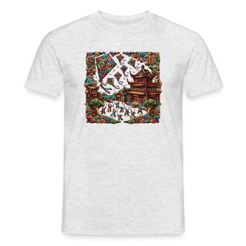 Colorful Kite Inspired by Chinese Art - Men's T-Shirt - heather grey - Front - AI Model Male 178 dark (178cm)