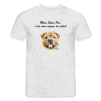 Shar Pei rayon de soleil - T-shirt homme - gris chiné - Devant - AI Model Male 178 dark (178cm)