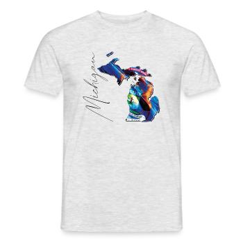 Michigan (USA) | echte Flagge | Flag Map Script - Männer T-Shirt - Grau meliert - Vorne - AI Model Male 178 dark (178cm)