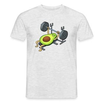 Avocado am Bankdrücke - Cartoon Style - Männer T-Shirt - Grau meliert - Vorne - AI Model Male 178 dark (178cm)