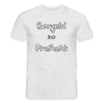 Bargeld ist Freiheit - weiß mit schwarzem Rand - Männer T-Shirt - Grau meliert - Vorne - AI Model Male 178 dark (178cm)