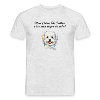 Coton de Tuléar rayon de soleil - T-shirt homme - gris chiné - Devant - AI Model Male 178 dark (178cm)