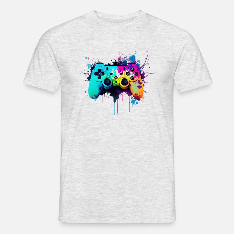 Neon Gaming Controller / Kontroller - Männer T-Shirt - Grau meliert