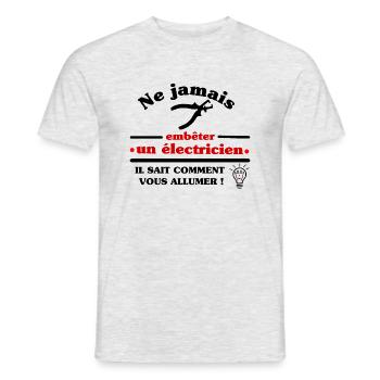 Ne jamais embêter un électricien ! - T-shirt homme - gris chiné - Devant - AI Model Male 178 dark (178cm)