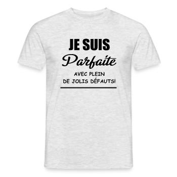 je suis parfaite avec plein de jolis défauts! - T-shirt homme - gris chiné - Devant - AI Model Male 178 dark (178cm)