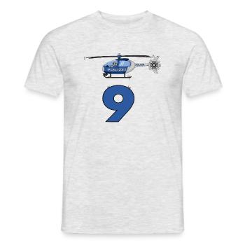 Polizei Hubschrauber 9. Geburtstag - Männer T-Shirt - Grau meliert - Vorne - AI Model Male 178 dark (178cm)