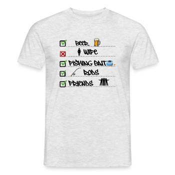 Checkliste für Prioritäten beim Angeln Lustiger Fischer - Männer T-Shirt - Grau meliert - Vorne - AI Model Male 178 dark (178cm)