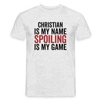 Christian ist mein Name Verderben ist mein Spiel - Männer T-Shirt - Grau meliert - Vorne - AI Model Male 178 dark (178cm)