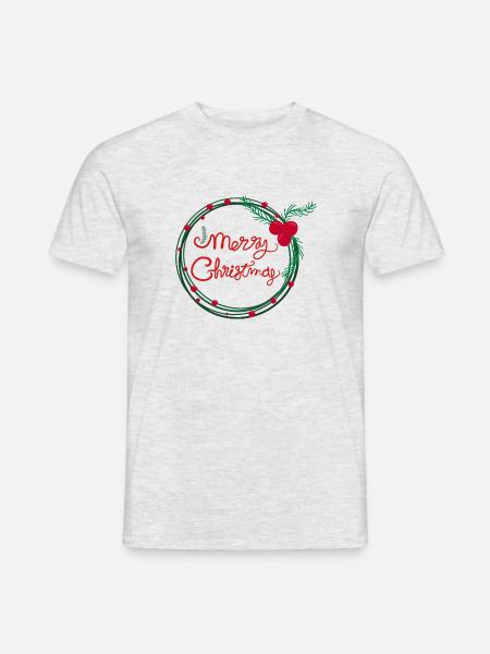 Weihnachts-Stechpalmen-Beerenkranz - Männer T-Shirt - Grau meliert