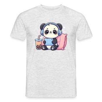 Cute Panda Playing Video games and Boba Tea - Men's T-Shirt - heather grey - Front - AI Model Male 178 dark (178cm)