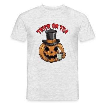Trick or Tea lustiger Halloweenkürbis mit Teetasse - Männer T-Shirt - Grau meliert - Vorne - AI Model Male 178 dark (178cm)