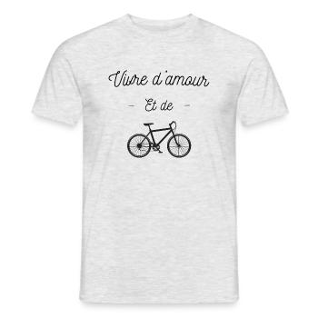 Vivre d'amour et de vélo, citation humour vélo - T-shirt homme - gris chiné - Devant - AI Model Male 178 dark (178cm)