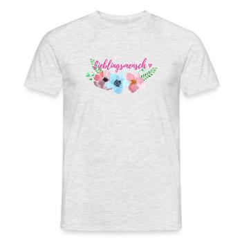 Lieblingsmensch Spruch Herz Geschenk Blumenranke - Männer T-Shirt - Grau meliert - Vorne - AI Model Male 178 dark (178cm)