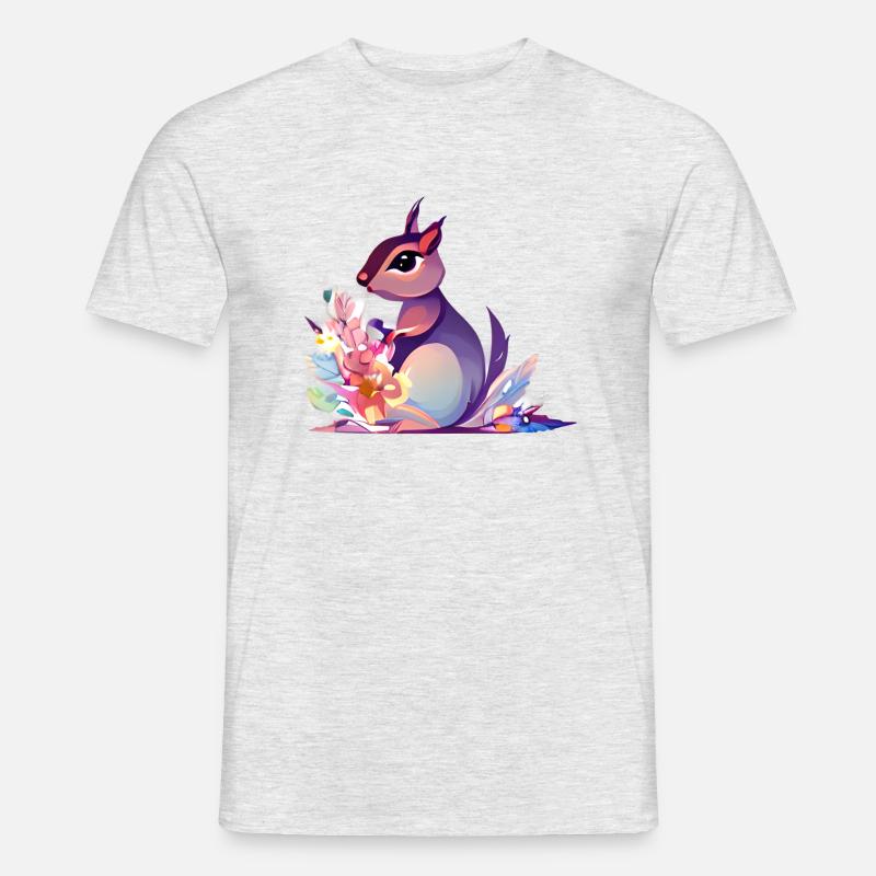 Süßes Eichhörnchen Blumen - Männer T-Shirt - Grau meliert