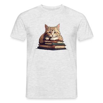 Süße Katze auf Bücherstapel - Männer T-Shirt - Grau meliert - Vorne - AI Model Male 178 dark (178cm)