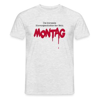 Wortwitz Montag Horrorwitz - Männer T-Shirt - Grau meliert - Vorne - AI Model Male 178 dark (178cm)
