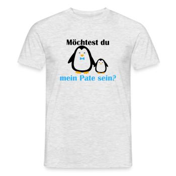 Willst du mein Pate sein? – Süßes Pinguin-Design - Männer T-Shirt - Grau meliert - Vorne - AI Model Male 178 dark (178cm)