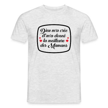 Dieu m'a crée etm'a donné la meilleure des mamans - T-shirt homme - gris chiné - Devant - AI Model Male 178 dark (178cm)