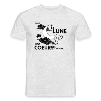 Sous la lune nos cœurs se touchent - T-shirt homme - gris chiné - Devant - AI Model Male 178 dark (178cm)