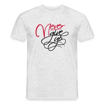 Never give up - Männer T-Shirt - Grau meliert - Vorne - AI Model Male 178 dark (178cm)