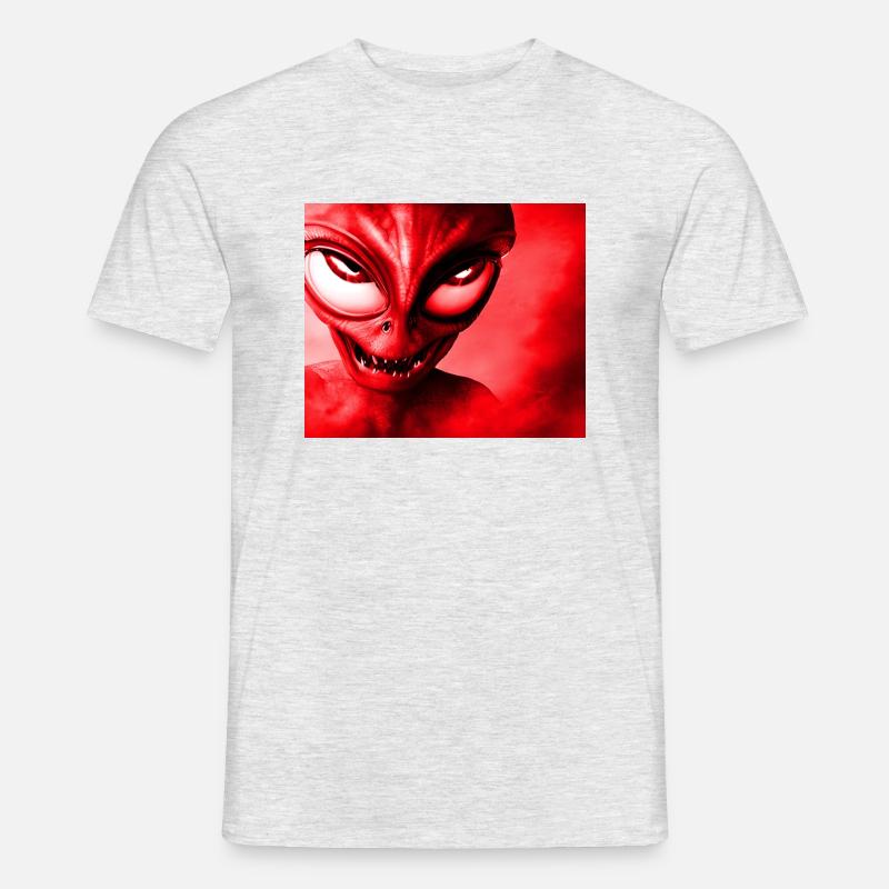 Alien with Sharp Teeth Design - Red - Men’s T-shirt - heather grey