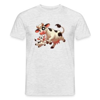 Cow mother with child frolicking - Men's T-Shirt - heather grey - Front - AI Model Male 178 dark (178cm)